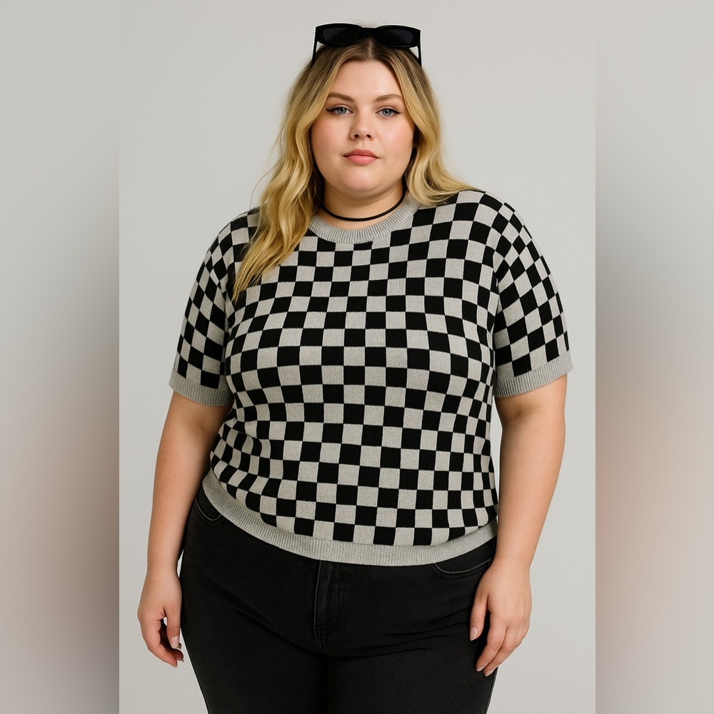 Rochelle California Vintage Checkered Designer Look Glitter Threads 1x Sweater